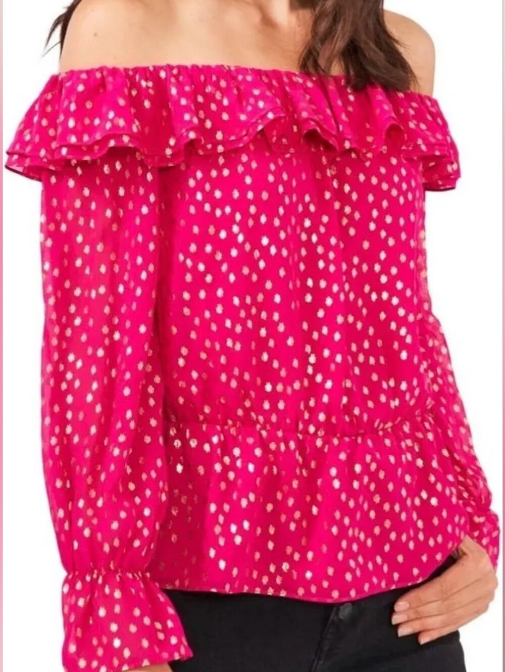 Vince Camuto "Holiday Hues" Ruffled Off-the-Shoulder Blouse - Fuchsia